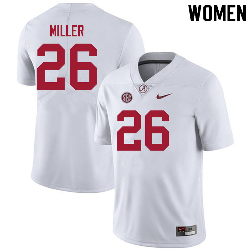 Women #26 Jamarion Miller Alabama White Tide College Football Jerseys Sale-White